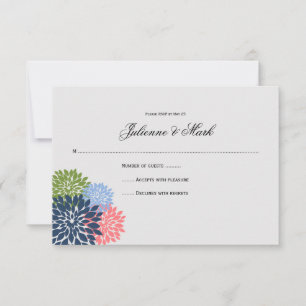 Chic Modern Navy Pink Green Flower Petals RSVP