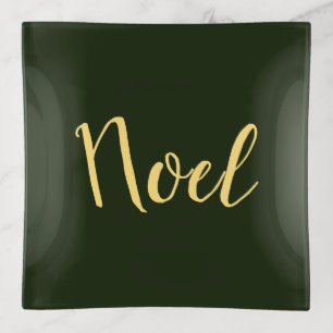 Chic Modern Noel Christmas Script On Forest Green Trinket Tray