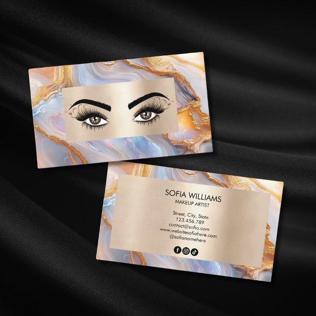 Chic Modern Opal Gold Makeup Artist Beauty Salon Business Card (Creator Uploaded)