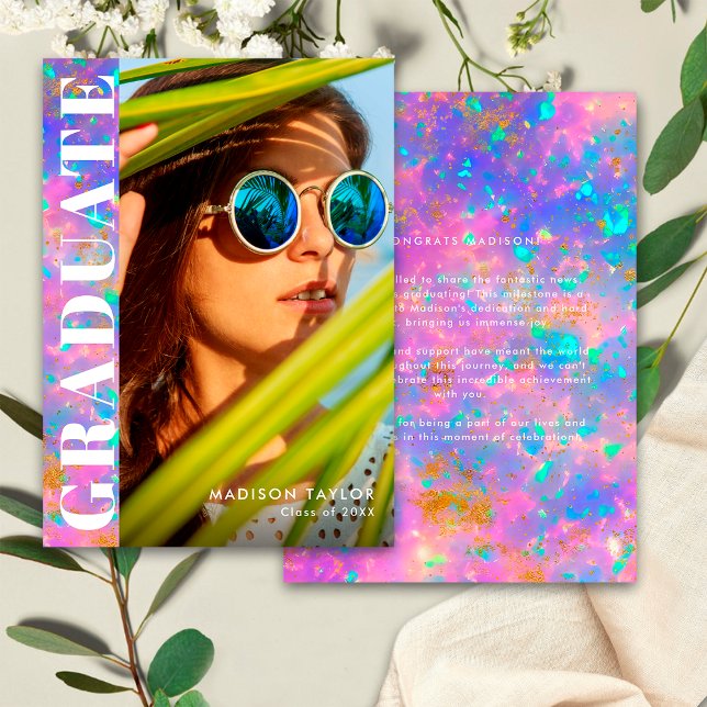 Chic Modern Opal Photo Graduation  Announcement (Creator Uploaded)