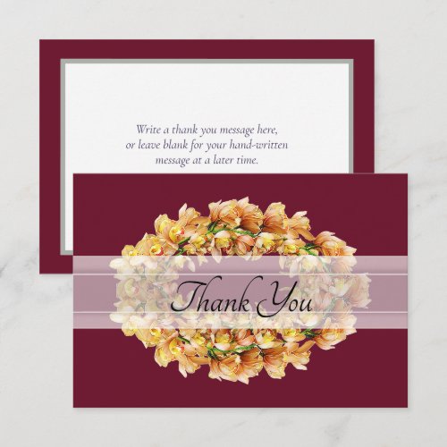 Chic Modern Orange Orchid Floral Wreath Thank You Card