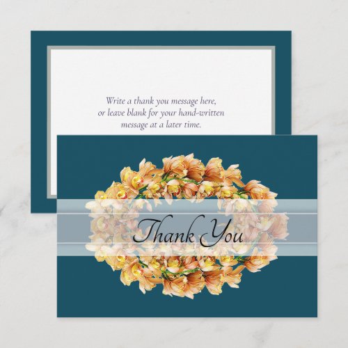 Chic Modern Orange Orchid Floral Wreath Thank You Card