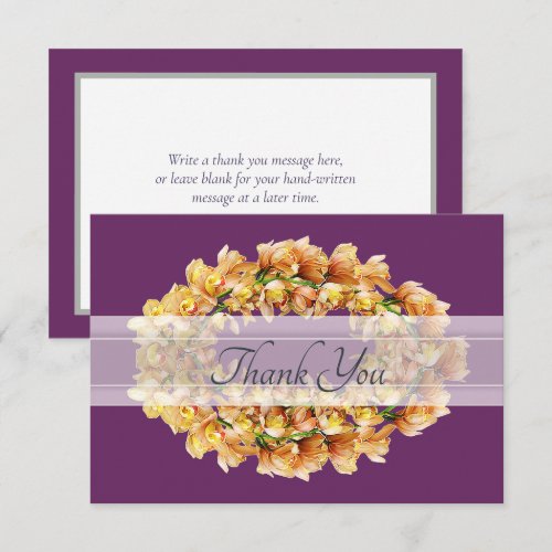Chic Modern Orange Orchid Floral Wreath Thank You Card