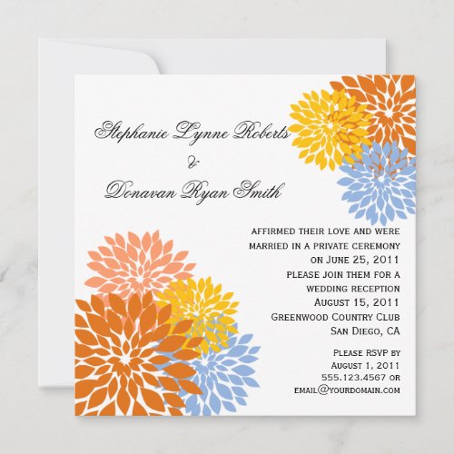 Chic Modern Orange Peach Blue Gold Flower Petals Custom Invitations