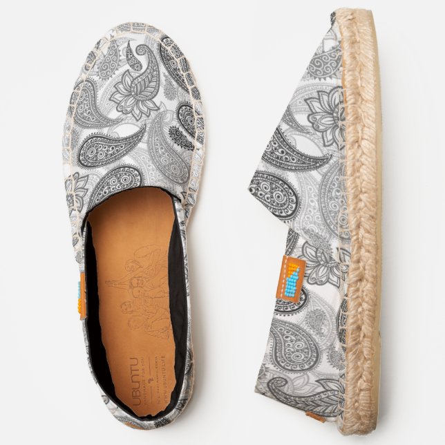 Chic Modern Paisley Floral Black White Pattern Espadrilles (Side)