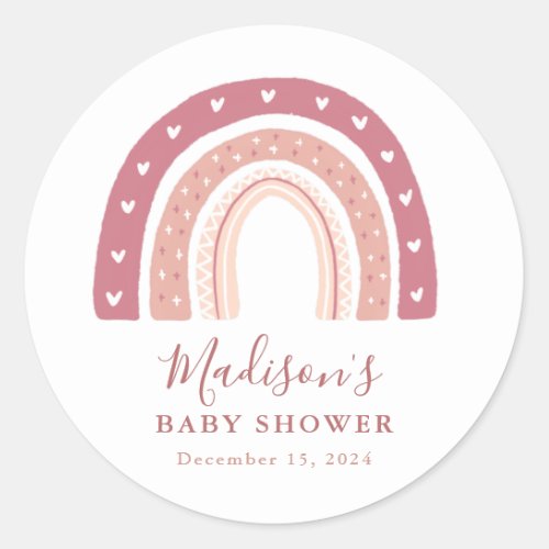 Chic Modern Pastel Pink Rainbow Baby Shower  Classic Round Sticker