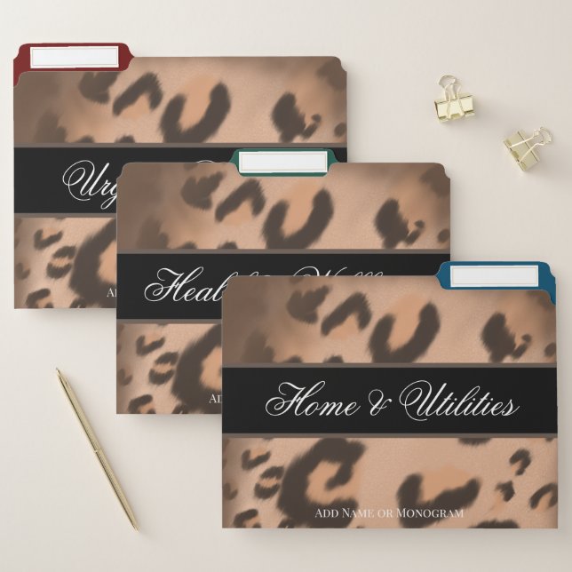 Chic Modern Personalized Leopard Animal Print Art  File Folder (Set)