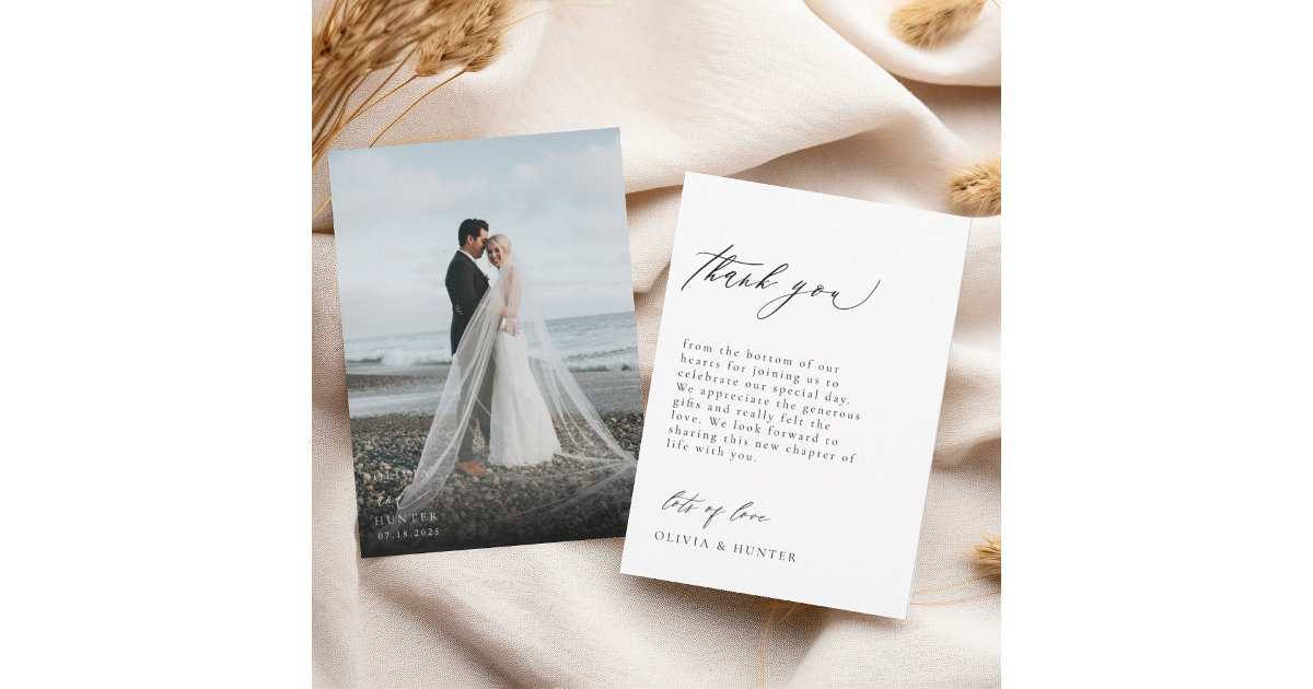 Chic Modern Photo Black & White Wedding Thank You Card | Zazzle