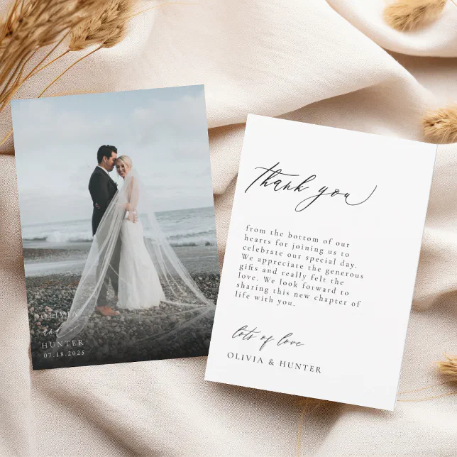 Chic Modern Photo Black & White Wedding Thank You Card | Zazzle