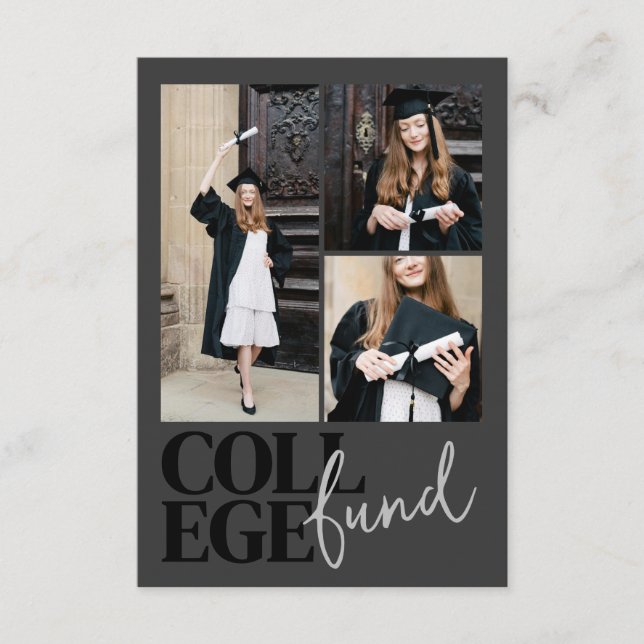 Chic Modern Photo Charcoal College Fund Graduation Enclosure Card (Front)