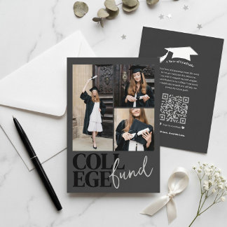 Chic Modern Photo Charcoal College Fund Graduation Enclosure Card