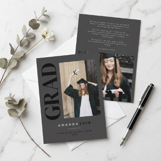 Chic Modern Photo Charcoal Graduation Announcement