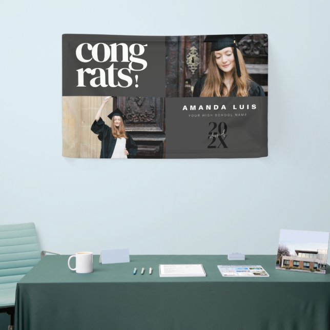 Chic Modern Photo Charcoal Graduation  Banner (Tradeshow)