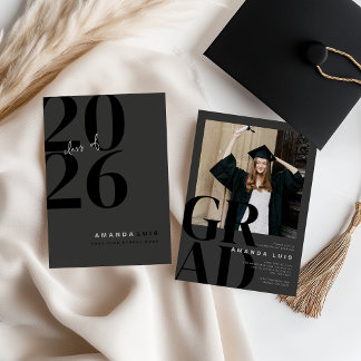Chic Modern Photo Charcoal Graduation Invitation
