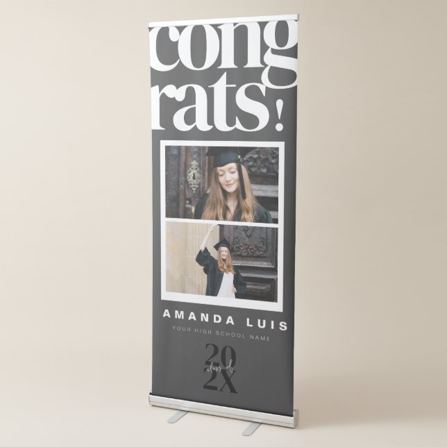 Chic Modern Photo Charcoal Graduation Retractable Banner (3/4)
