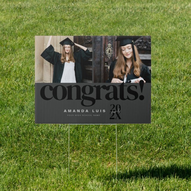 Chic Modern Photo Charcoal Graduation Sign (Insitu)