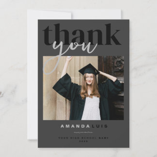 Chic Modern Photo Charcoal Graduation Thank You Card