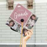 Chic Modern Photo Collage Custom Color Graduate Graduation Cap Topper<br><div class="desc">Stand out in the crowd with this chic modern multi photo collage graduation cap topper. Design features a dusty pink block that can be changed to any color, a white mortarbard hat, the graduates name, the text 'Graduate' in white calligraphy script, name of school and class year. Simply upload 5...</div>