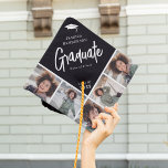Chic Modern Photo Collage Custom Color Graduate Graduation Cap Topper<br><div class="desc">Stand out in the crowd with this chic modern multi photo collage graduation cap topper. Design features a trendy black block that can be changed to any color, a white mortarbard hat, the graduates name, the text 'Graduate' in white calligraphy script, name of school and class year. Simply upload 5...</div>