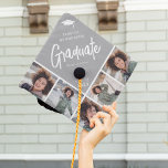Chic Modern Photo Collage Custom Color Graduate Graduation Cap Topper<br><div class="desc">Stand out in the crowd with this chic modern multi photo collage graduation cap topper. Design features a trendy grey block that can be changed to any color, a white mortarbard hat, the graduates name, the text 'Graduate' in white calligraphy script, name of school and class year. Simply upload 5...</div>