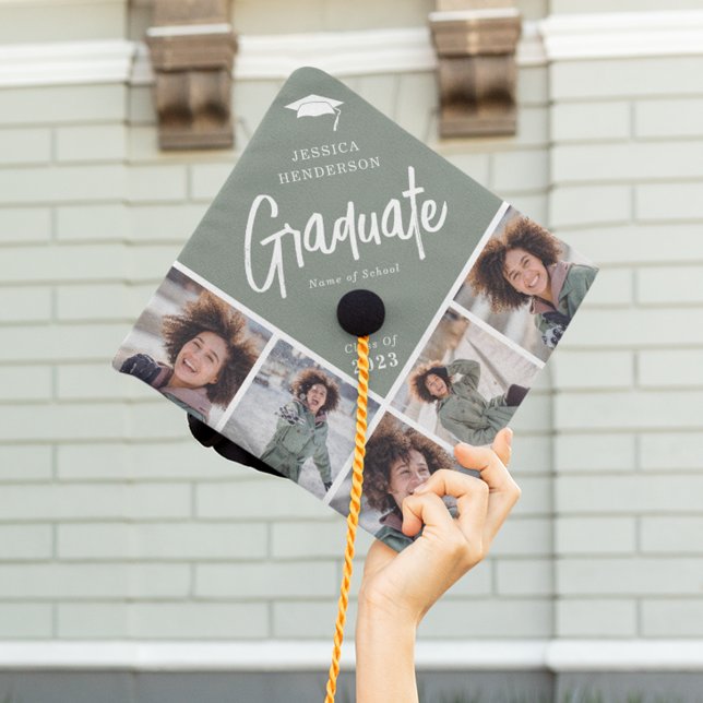 Chic Modern Photo Collage Custom Color Graduate Graduation Cap Topper (Creator Uploaded)