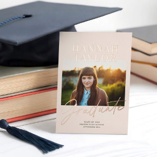 Chic Modern Photo Foil Graduation Announcement