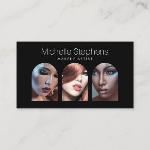 Chic Modern Photo Trio for Makeup Artists Black Business Card