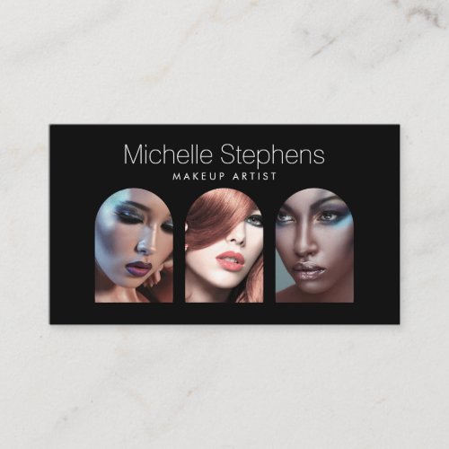 Chic Modern Photo Trio for Makeup Artists Black Business Card