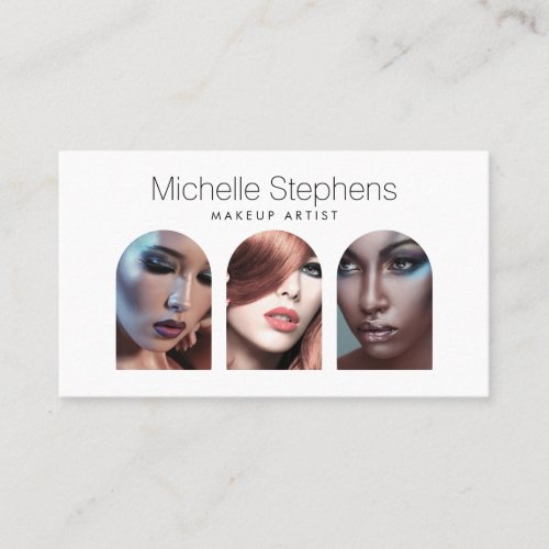 Chic Modern Photo Trio for Makeup Artists White Business Card