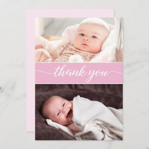 Chic Modern Pink Baby Girl Photos Thank you  Announcement