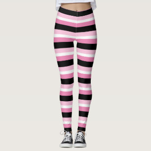 Chic Modern Pink, Black & White Stripes Leggings