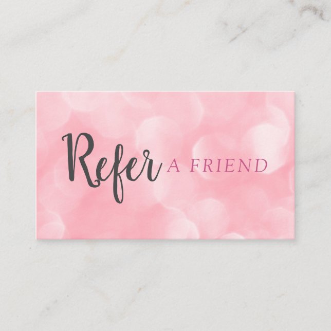Chic Modern Pink Bokeh Referral Card (Front)