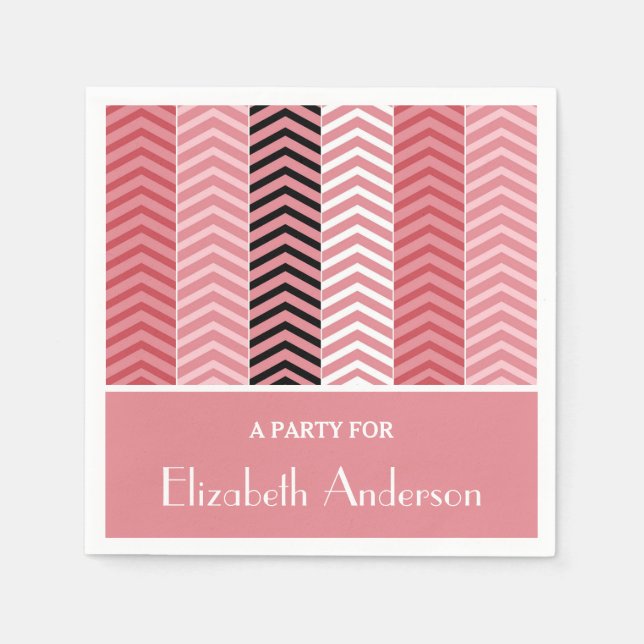 Chic Modern Pink Chevron Stripes With Name Napkins (Front)