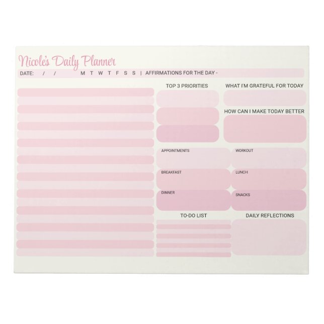 Chic Modern Pink Daily Planner To-Do List  Notepad (Front)
