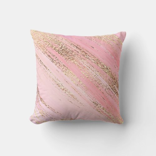 Chic Modern Pink Gold Glitter Abstract Brushstroke Throw Pillow