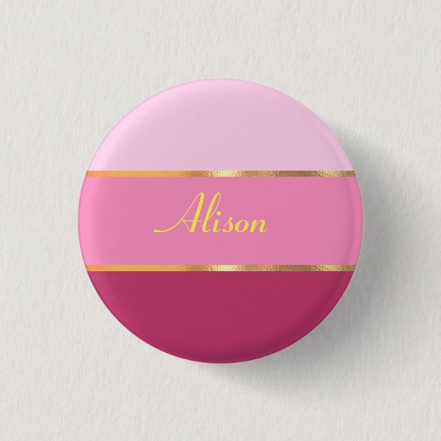 chic modern pink gold Name  Button (Front)