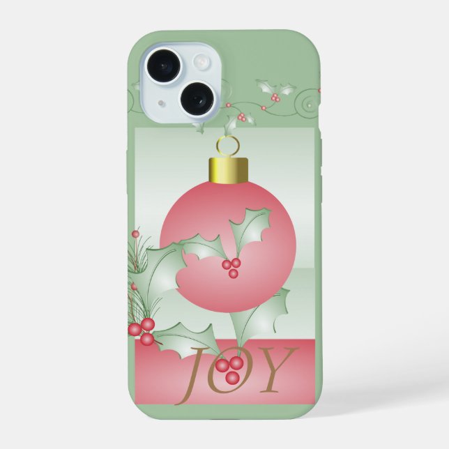 Chic Modern Pink Green Christmas Joy iPhone 15 Case (Back)