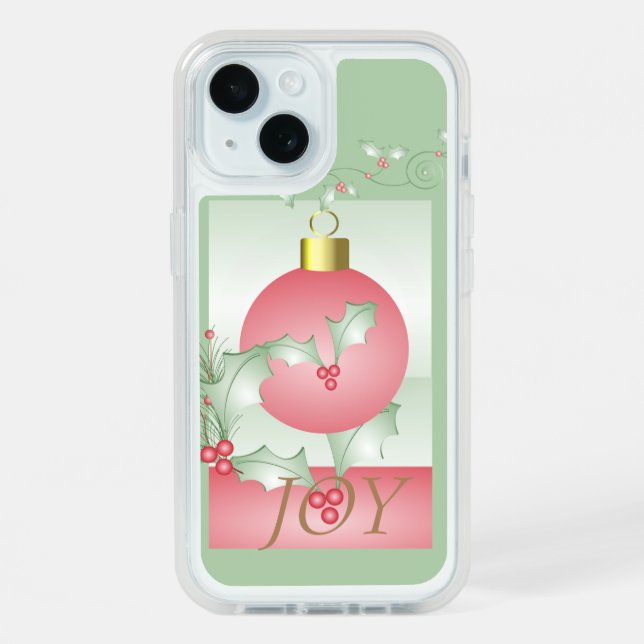 Chic Modern Pink Green Christmas Joy iPhone 15 Case (Back (Blue))
