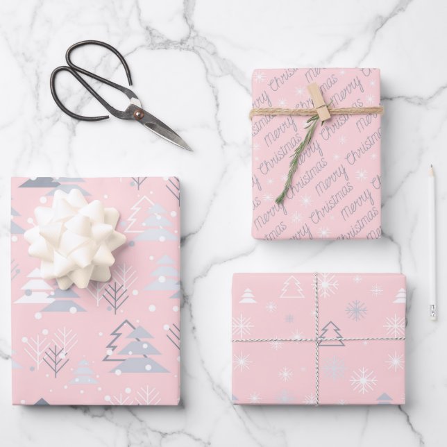 Chic Modern Pink Minimalist Scandi Christmas  Wrapping Paper Sheets (Front)