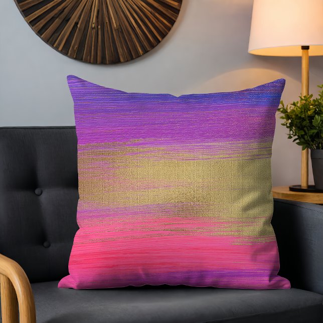 Chic Modern Pink Purple Gold Abstract Brushstrokes Throw Pillow (Creator Uploaded)