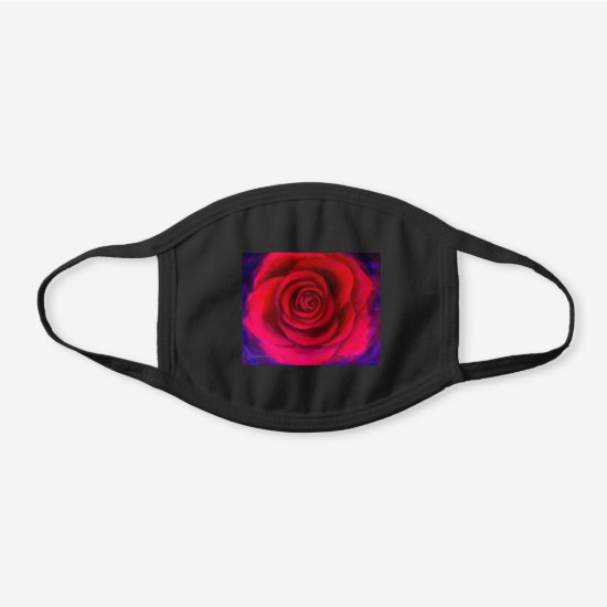 Chic Modern Pink Rose Floral Black Cotton Face Mask