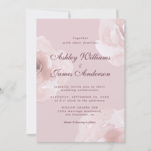 Chic Modern Pink Rose Floral Purple Wedding Invitation
