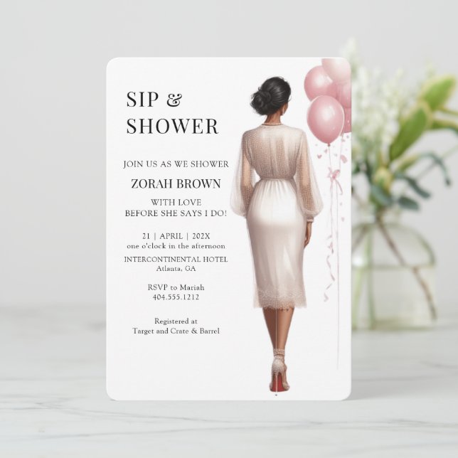 Chic Modern Pink White Bridal Wedding Shower  Invitation (Standing Front)