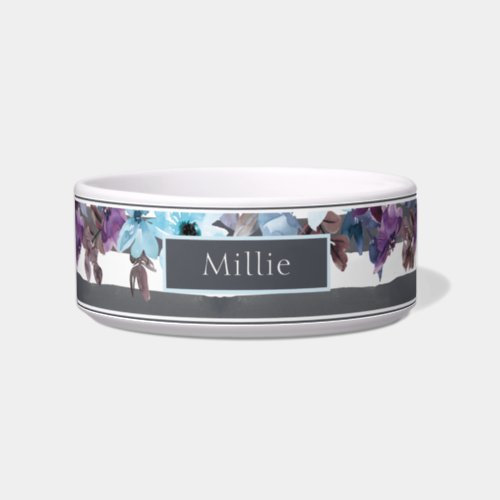 Chic Modern Purple Blue Watercolor Floral Name Bowl