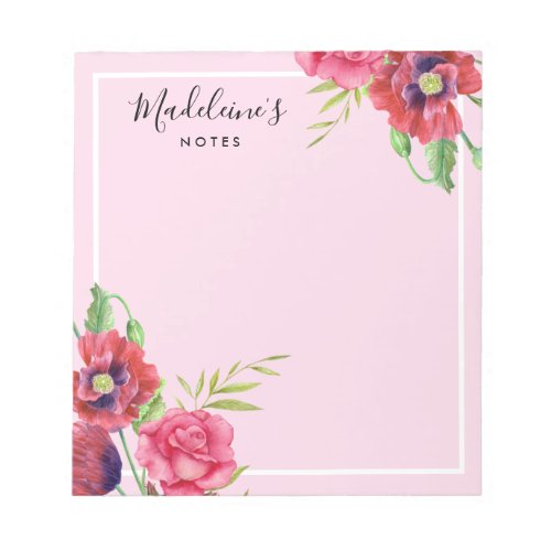 Chic Modern Red and Pink Flowers Blush Background Notepad