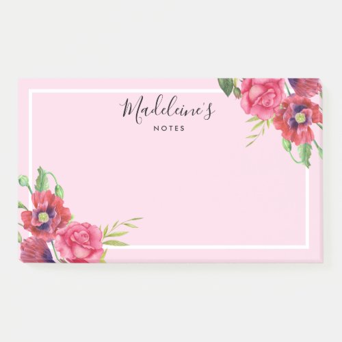 Chic Modern Red and Pink Flowers Blush Background Post_it Notes