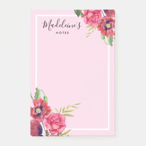 Chic Modern Red and Pink Flowers Blush Background  Post_it Notes