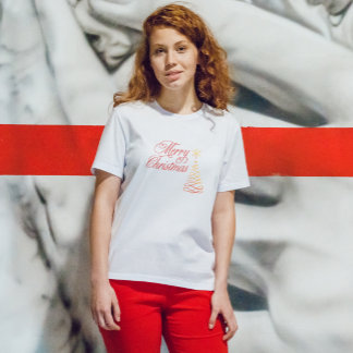 Chic Modern Red and White Merry Christmas Holiday T-Shirt