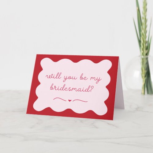 Chic Modern Red  Pink Trendy Bridesmaid Proposal Card