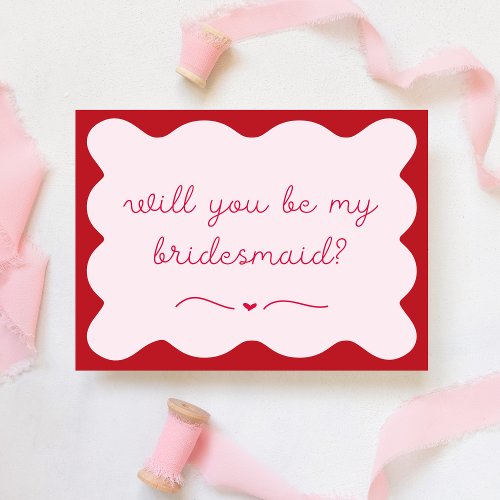 Chic Modern Red  Pink Trendy Bridesmaid Proposal Note Card